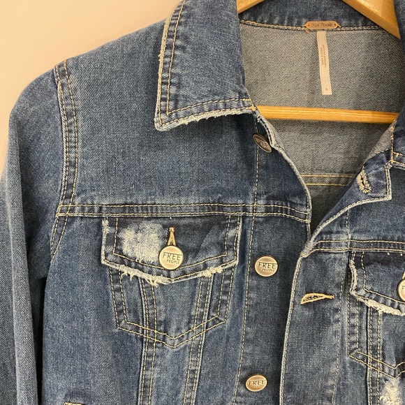 Free People Cropped Ripped Denim Jacket - Picture 3 of 8